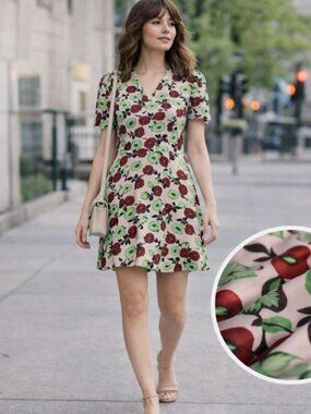 Sandro 100% Silk Dress Womens Size Small Antropique Petale Rose Floral Green